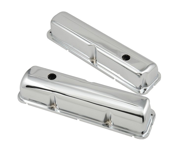 Chrome Valve Covers for 1958-1976 Ford 332-428 FE [Baffled, Flat Smooth Top]