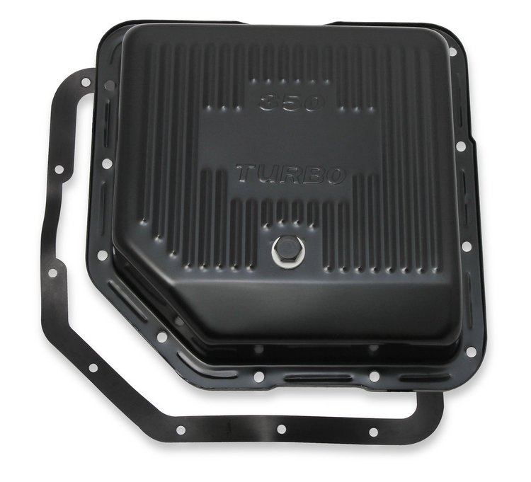 Finned Transmission Oil Pan for GM TH350 [Stock Depth, Black Steel]