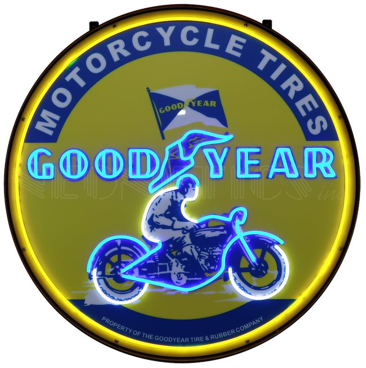 Goodyear Vintage Motorcycle Round 36 in. LED Flex-Neon Sign in Steel Can