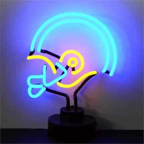 Football Helmet Blue/Yellow Neon Sculpture