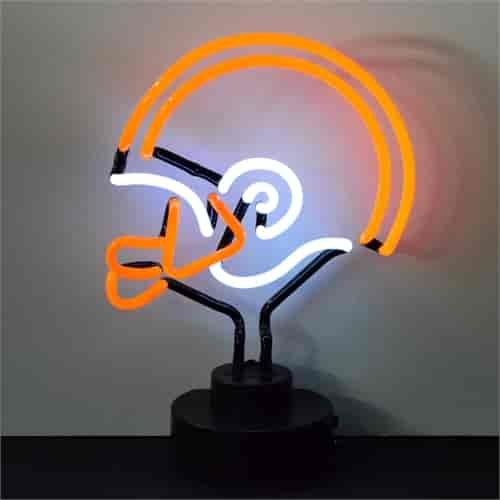Football Helmet Orange And White Neon Sculpture