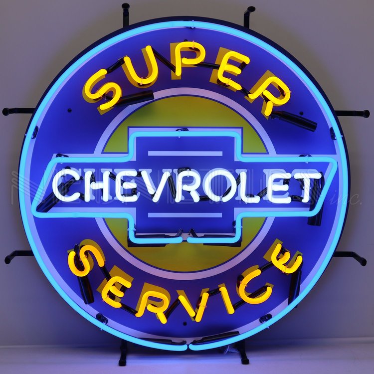 Super Chevrolet Service With Backing Neon Sign