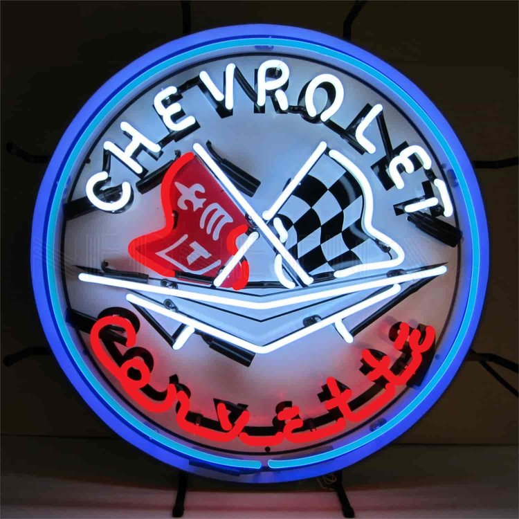 Corvette Flags Neon Sign With Blue Outer Ring
