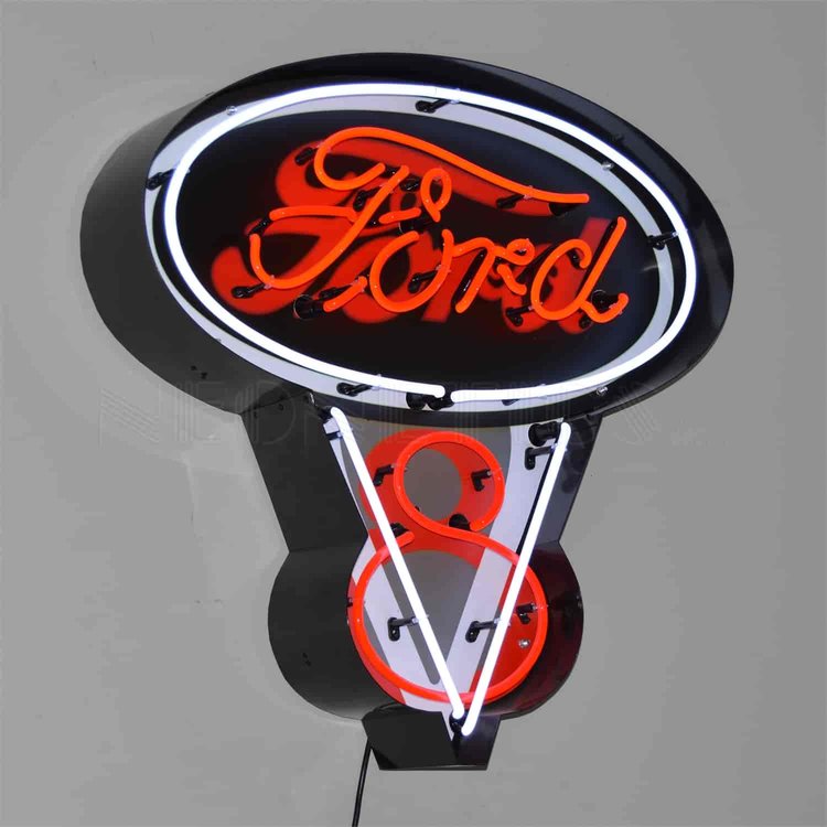 Ford V8 Neon Sign In Steel Can