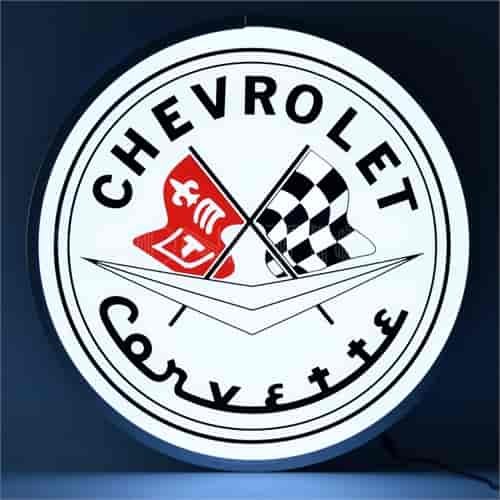 Backlit LED Lighted Round Sign Corvette Flags