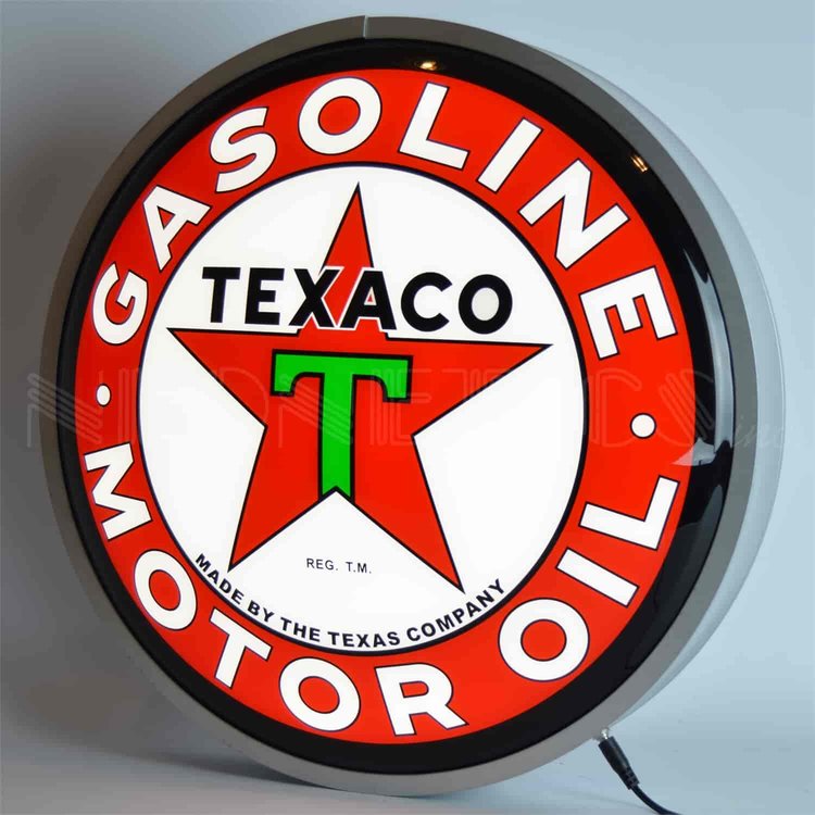 Backlit LED Lighted Round Sign Texaco Motor Oil