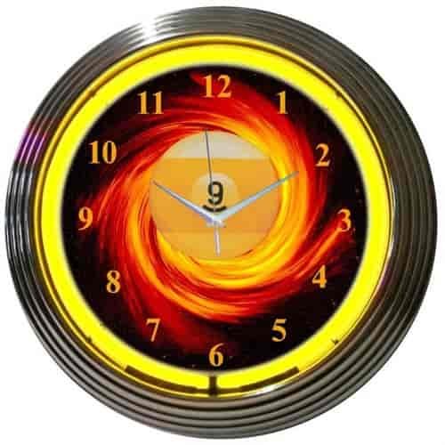 Nine Ball Fire Neon Clock