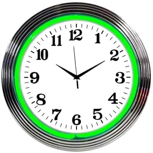 Chrome Rim Green Neon Clock