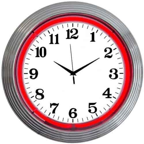 Chrome Rim Red Neon Clock