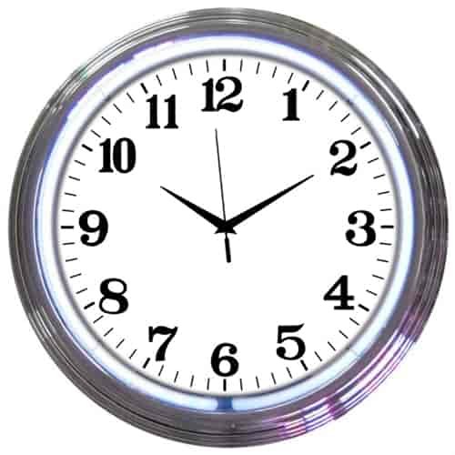 Chrome Rim White Neon Clock