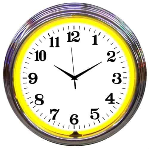 Chrome Rim Yellow Neon Clock