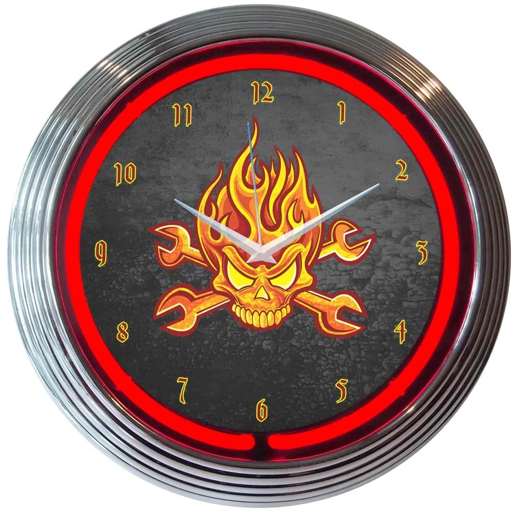 Mechanic Fire Neon Clock