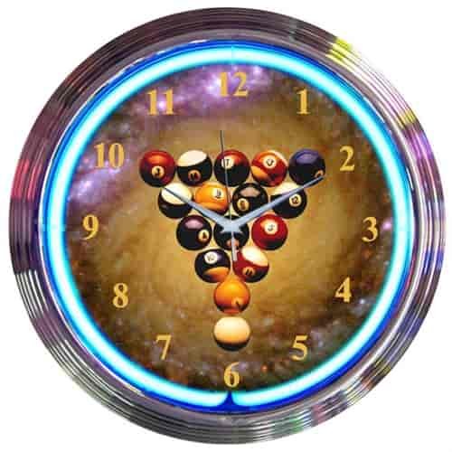 Pool Space Balls Neon Clock