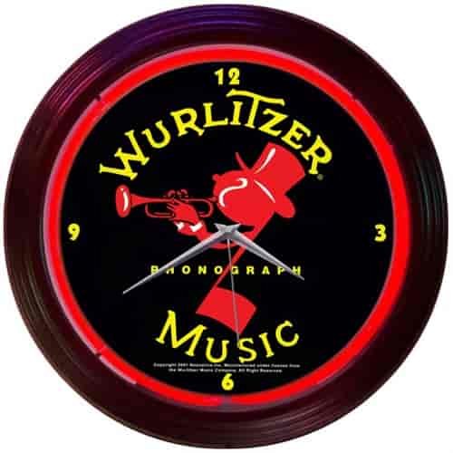 Wurlitzer Johnny One Note Red Neon Clock