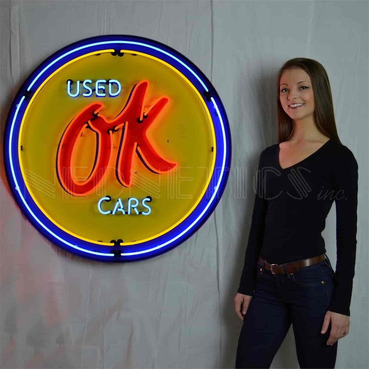GM OK Used Cars Big Neon Sign
