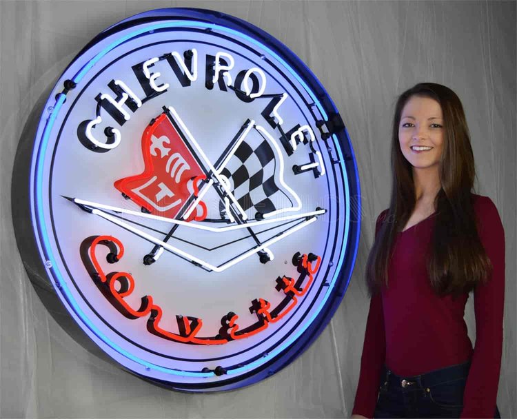 Chevrolet Corvette Flags Big Neon Sign
