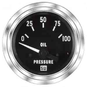 Deluxe-Series Oil Pressure Gauge, 2-1/16 in. Diameter, Electrical - Black Facedial