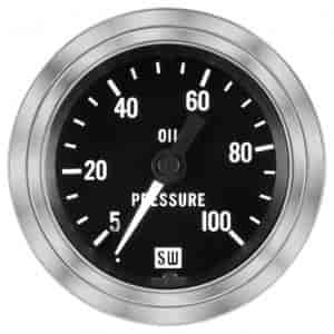 Deluxe-Series Oil Pressure Gauge, 2-1/16 in. Diameter, Mechanical - Black Facedial