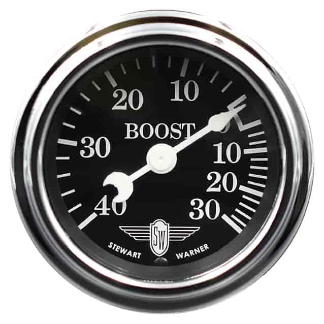 Wings-Series Vacuum/Boost Gauge, 2-1/16 in. Diameter, Mechanical - Black Face