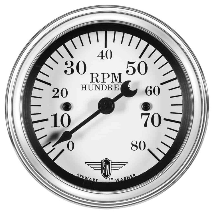 Wings-Series Tachometer Gauge, 3-3/8 in. Diameter, Electrical - White Facedial