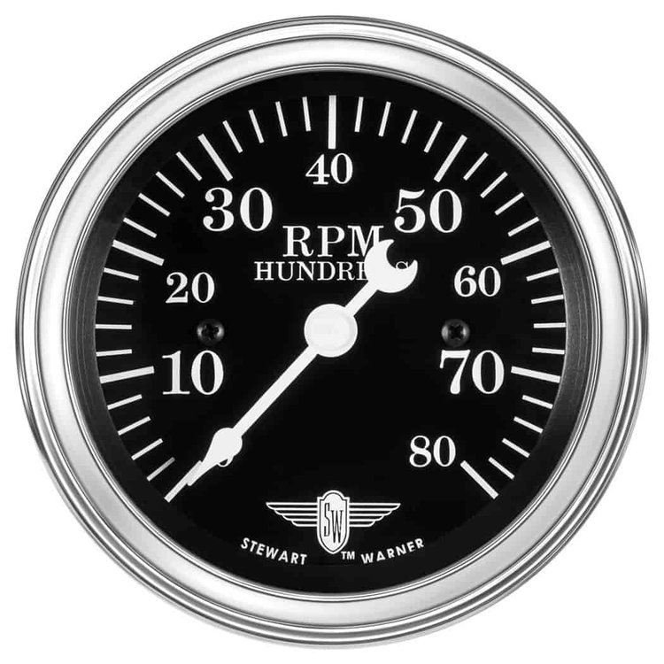Wings-Series Tachometer Gauge, 3-3/8 in. Diameter, Electrical - Black Facedial