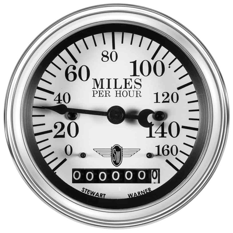 Wings-Series Speedometer Gauge, 3-3/8 in. Diameter, Electrical - White Facedial