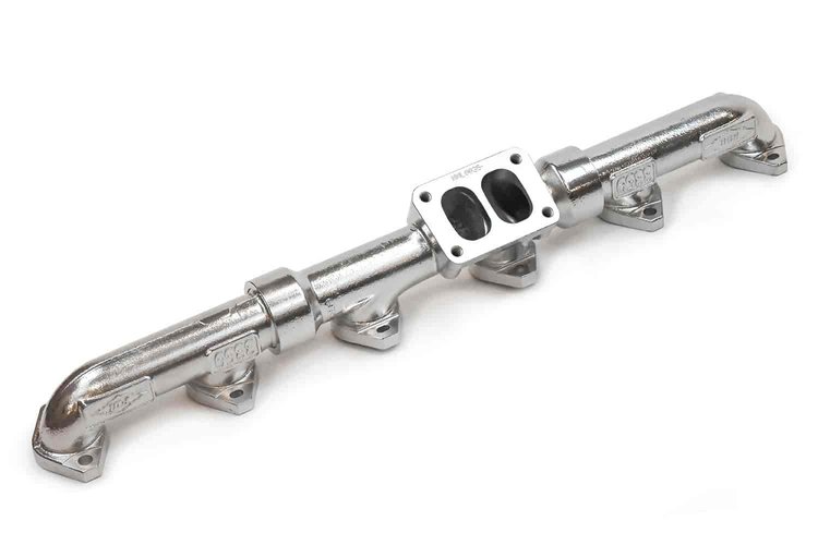 Big Boss Low Mount Exhaust Manifold for 1994-2004 Caterpillar 3406E/C15/C16 Engines - Polished Ceramic Coated