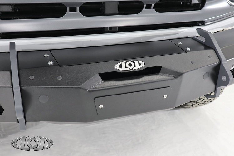 AFG2101 Black Ops Front Bumper Winch Cover Plate Fits Select Ford Bronco; Jeep Wrangler JK/JL/Gladiator JT [Black Powder Coated]