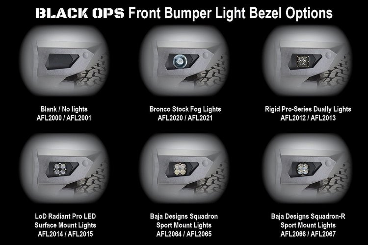AFL2021 Black Ops Stock Fog Light Front Light Bezels Select Ford Bronco; Jeep Wrangler JK/JL/Gladiator JT [Black]
