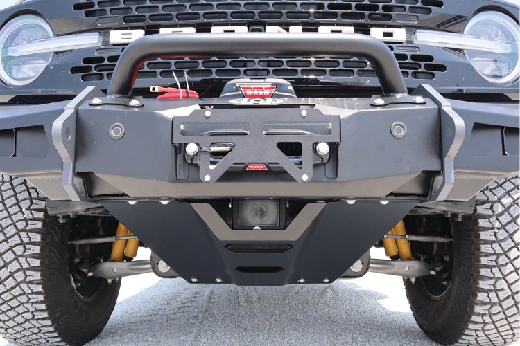 BAC2103 Black Ops Front Bumper ACC Sensor Relocation Mounting Bracket & Skid Plate SET Select Ford Bronco [Black]