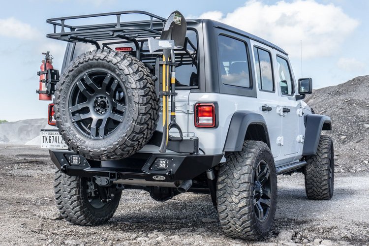 JBC1800 Destroyer Shorty Rear Bumper w / Tire Carrier Fits Select Jeep Wrangler JL [Bare Steel]