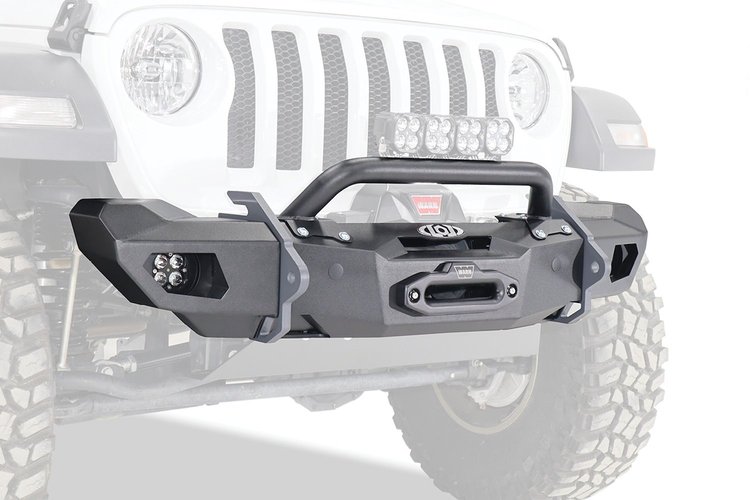 JFB1884 Black Ops Shorty Winch Front Bumper Fits Select Jeep Wrangler JK/JL/Gladiator JT [Bare Steel]