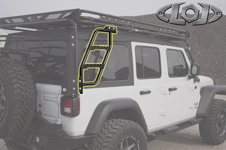 JLD0793 Destroyer Roof Rack Passenger Side Ladder Fits Select Jeep Wrangler JK/JL [Black Powder Coated]