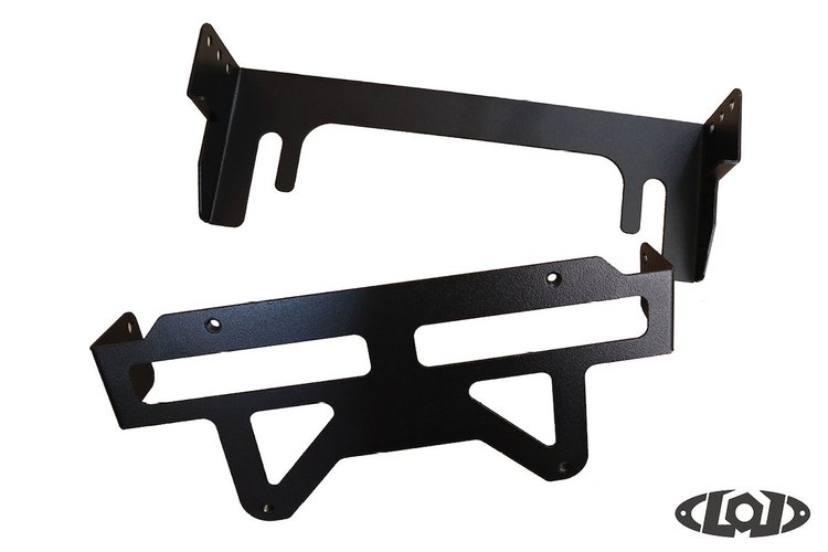 JLP0731 Universal Front Bumper Fairlead Flip Up License Plate Mount Fits Select Jeep; All LoD Models [Black Powder Coated]