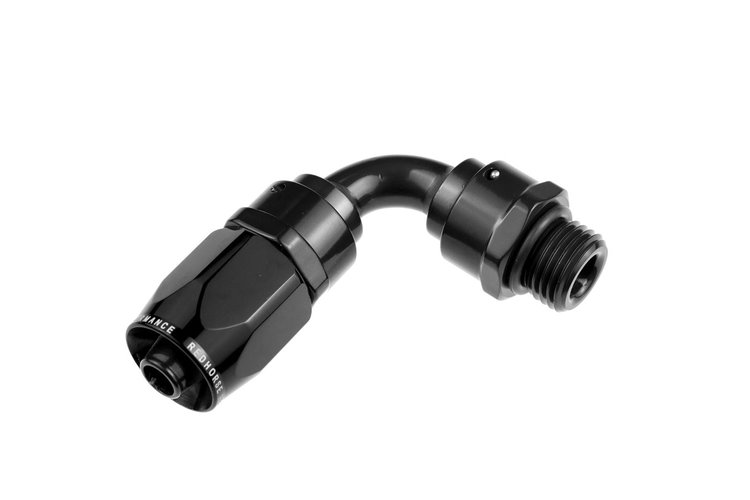 Hose End [1300 Series, -8 AN Hose to -8 AN O-ring Male Threads, 90 Degree, Black]