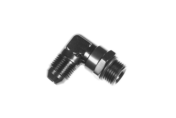 Adapter Fitting [1690 Series, -6 AN Male Threads to -6 AN O-ring Male Threads, 90 Degree, Black]