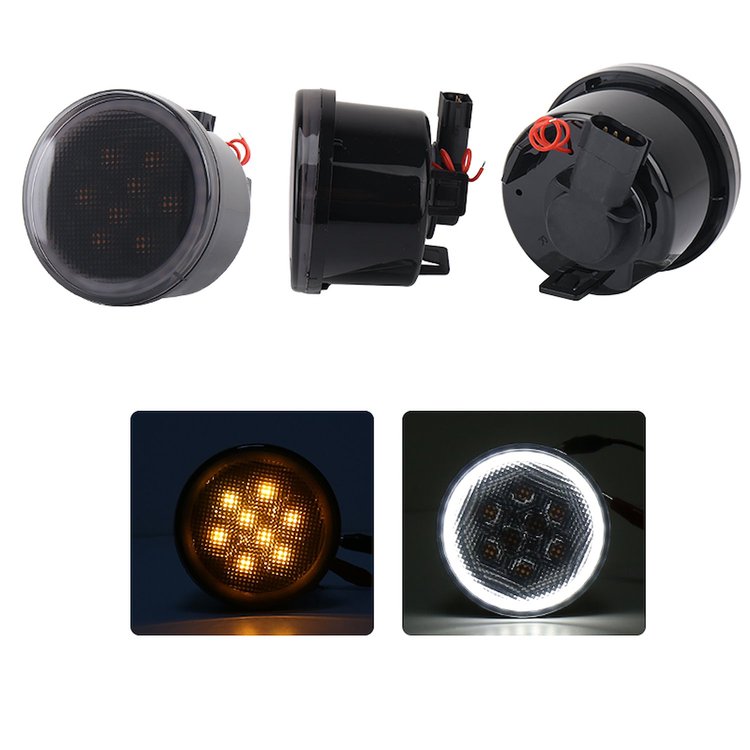JJKDRLH Turn Signal Amber LED Light Kit, w/ White DRL HALO, Fits 06-17 Jeep Wrangler JK