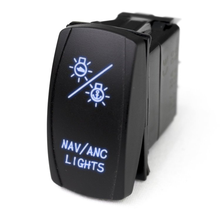 MSTLS27B Marine Sport LED Rocker Switch, w/ Blue LED Radiance, NAV Lights