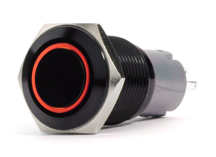 RS-B19MM-LEDR 19 mm 2-Position 12 V On/Off Pre-Wired Switch, w/ RED LED & Black Flush Mount Finish