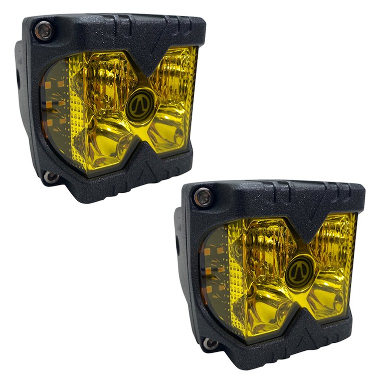 RS02SA 40W - LED Auxiliary Cube Light, w/ Amber Side Strobe, Profession-Grade, w/ Amber Fog Cutting Lens, Pair,