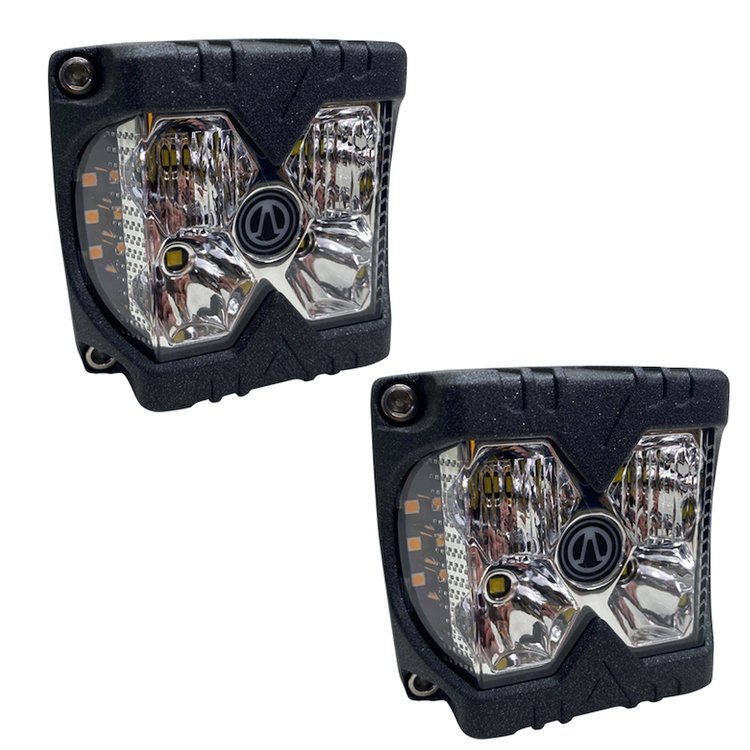 RS02SC 40W - LED Auxiliary Cube Light, w/ Amber Side Strobe, Profession-Grade, w/ Clear Lens, Pair,