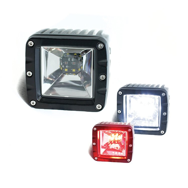 RS12KR Lighting 2-Function LED Cube-Style Back Light, White/Red, White Hi-Power Reverse / Red Brake