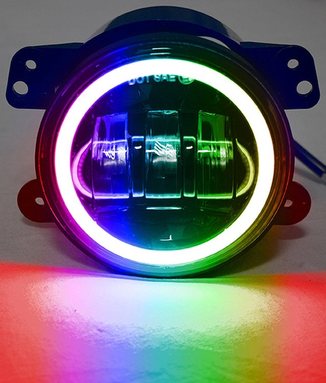 RS162RGB 4 in. LED Fog Light APP Bluetooth Control RGB Halo Angel Eyes White Fog Lamp, Fits Jeep Wrangler JK CJ TJ