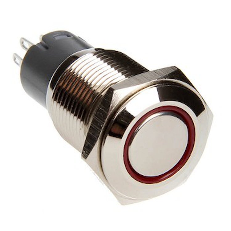RS-16MM-LEDR RED 16 mm Flush Mount LED Momentary Switch, Pre-wired, w/ Voltage Regulation Resistor, Sold Each