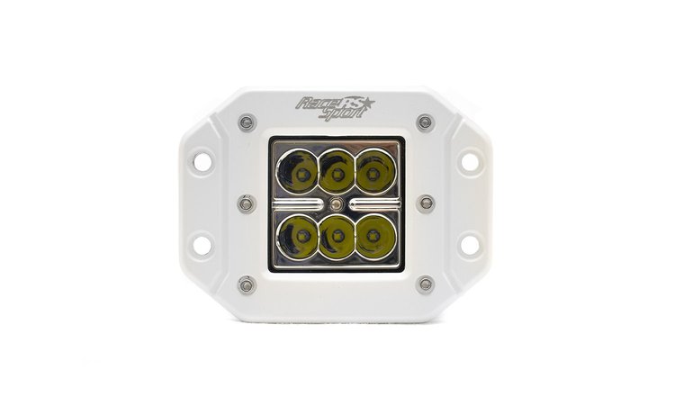 RS-18W6LED-FM(W) WHITE SHELL Flush Mountable 18W 6-LED High-Powered 3x3 LED Spot Light, w/ White L.E.D.