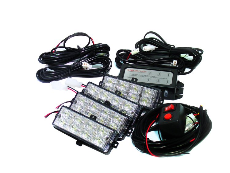 RS-281-4LED-B 4 LED Grille Strobe Light Kit, Blue
