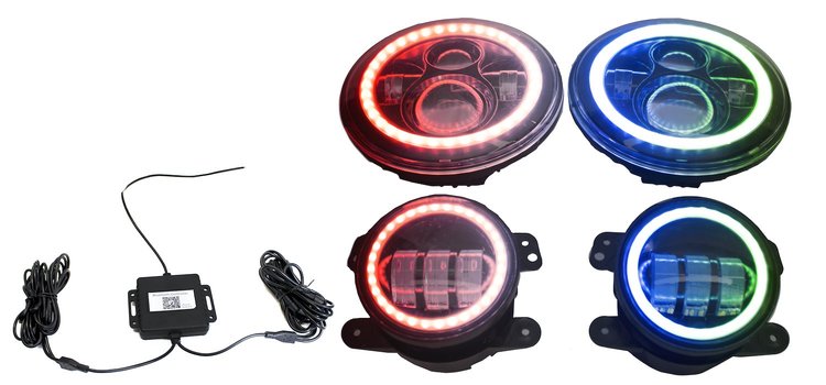 RS3037050 7 in. HeadLights & 4 in. FogLights ColorSMART Combo Complete RGB Multi-Color Kit, Fits Jeep Wrangler