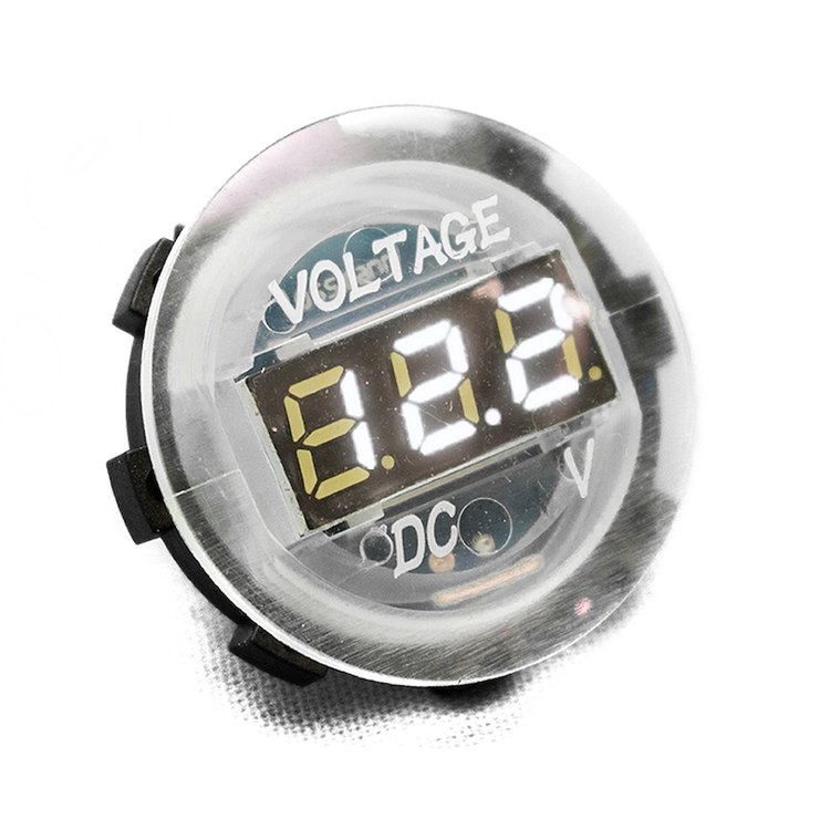RS4010W Clear Digital Volt Meter Round Gauge, w/ White LED Display, 12 volt operation range
