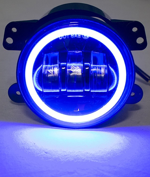 RS-4FHALOB 4 in. 30W/1440LM LED Fog Light Kit, w/ Blue LED Halo, Fits 2007-2017 Jeeps