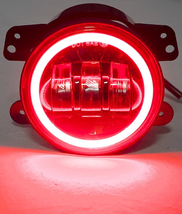 RS-4FHALOR 4 in. 30W/1440LM LED Fog Light Kit, w/ Red LED Halo, Fits 2007-2017 Jeeps